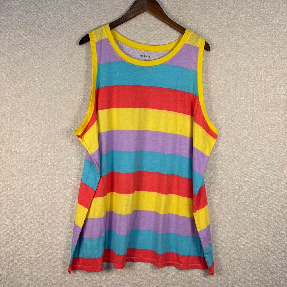 Torrid Classic Fit Striped Tank Top Womens 5 Rainbow Multi Color Sleeveless Tee